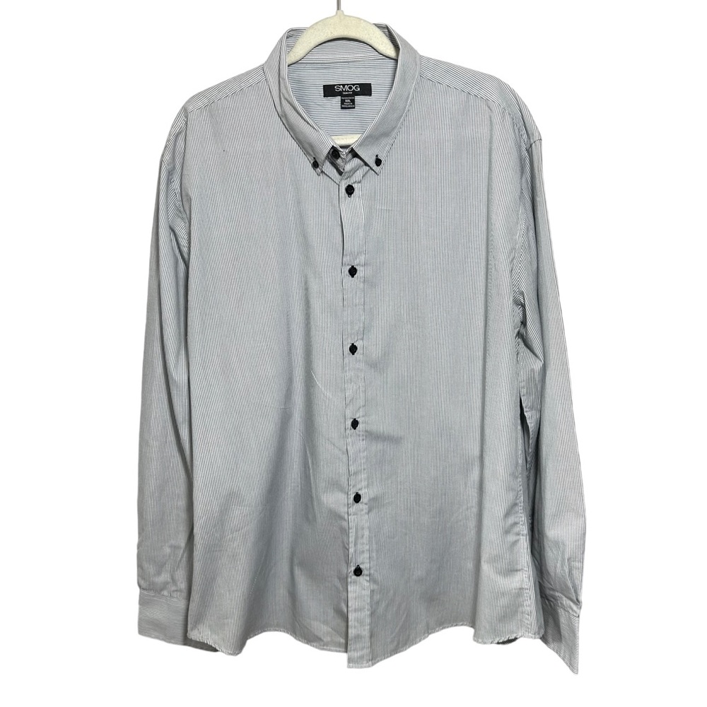 SMOG Men Sz XXL Slim Fit Striped Dress Shirt Button Down Blue White Career Work